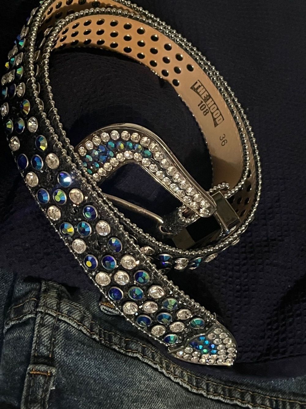 The Hood 108 Crystal-Embellished Blue Accent Women’s Fashion Belt - Picture 9 of 11